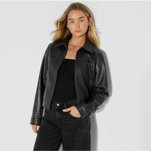 Faux Leather Zip-Front Jacket